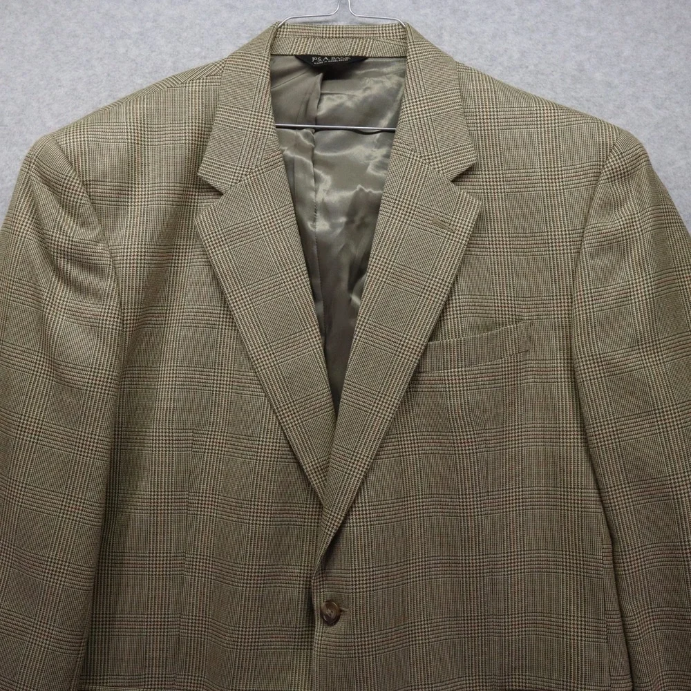 Jos A‎ Bank Blazer Mens 46L Wool/Silk 2-Button Suit Jacket Sport Coat Tan Plaid
